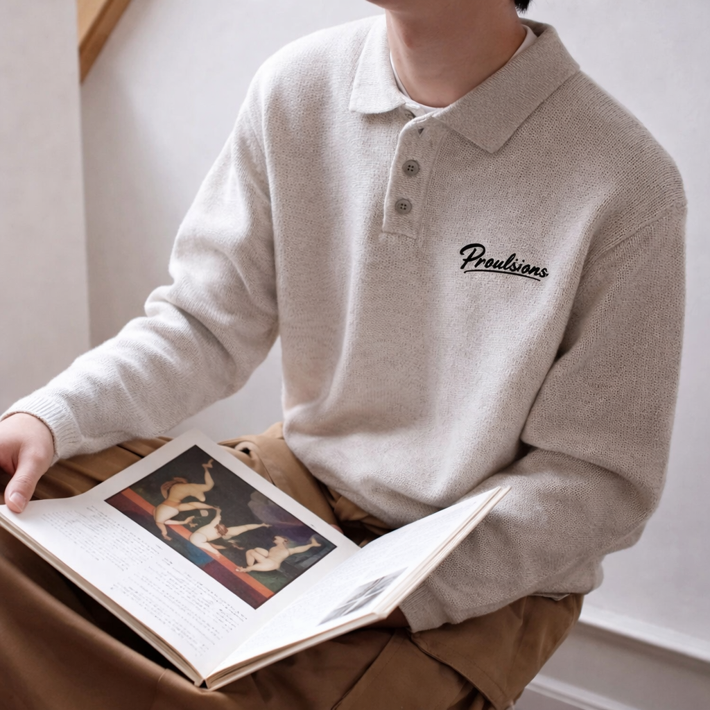 Proulsions heavy-weight knitted polo neck sweater