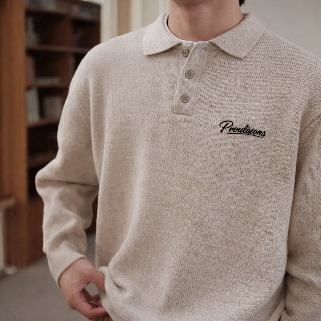 Proulsions heavy-weight knitted polo neck sweater