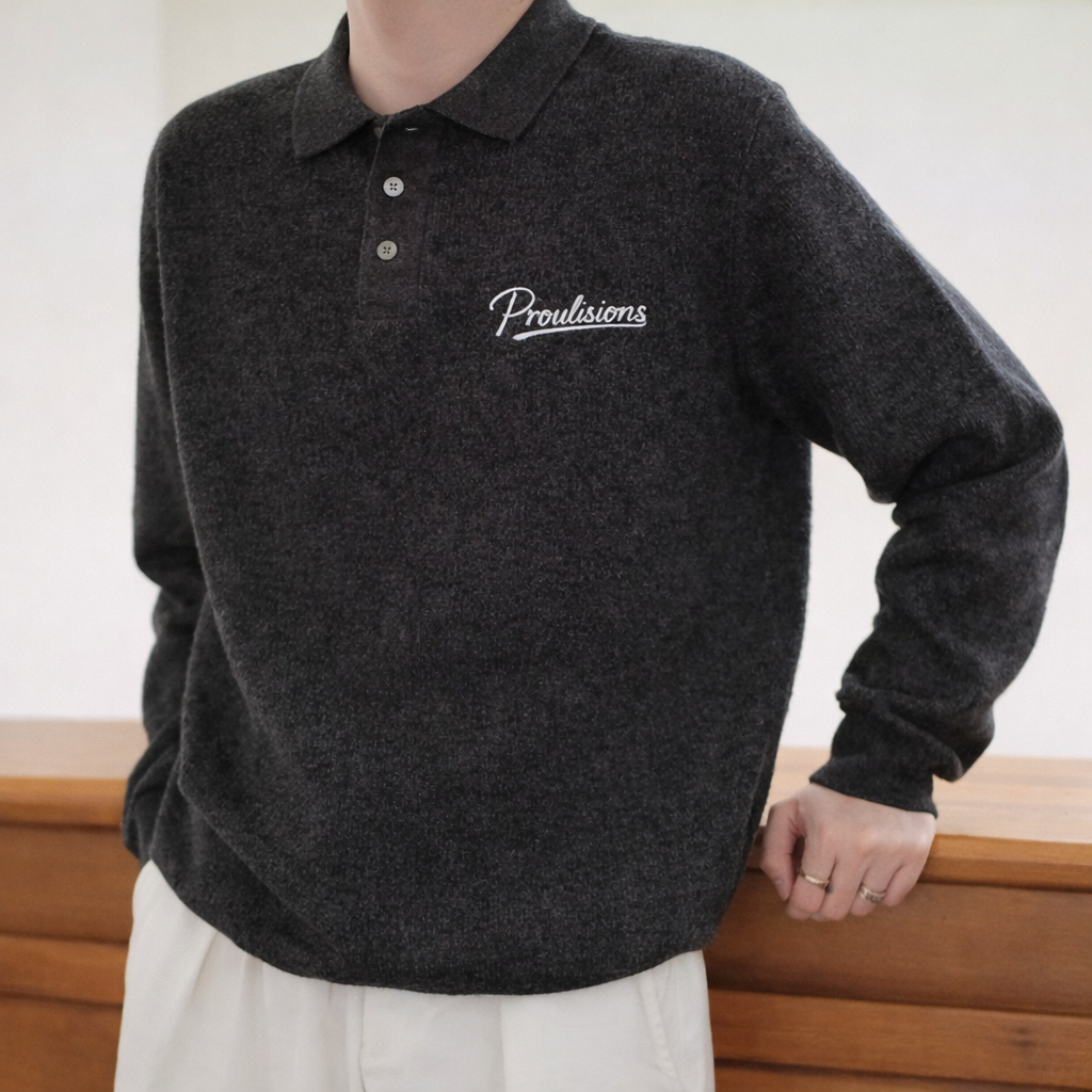 Proulsions heavy-weight knitted polo neck sweater